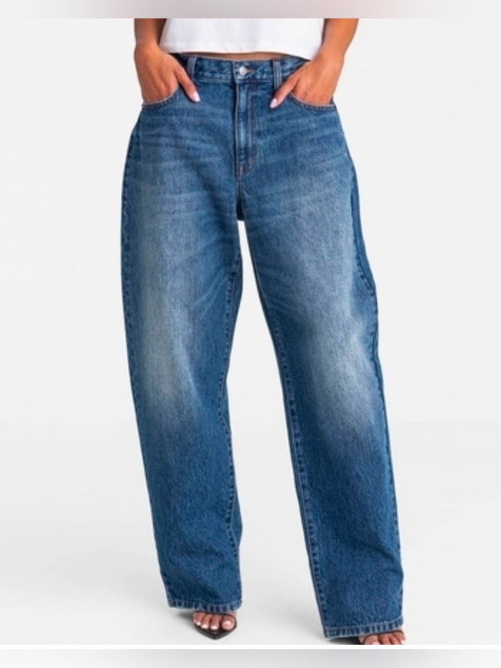 NEW KBB Mid Rise Wide-Leg Barrel Jeans in Dark Wash Size 2